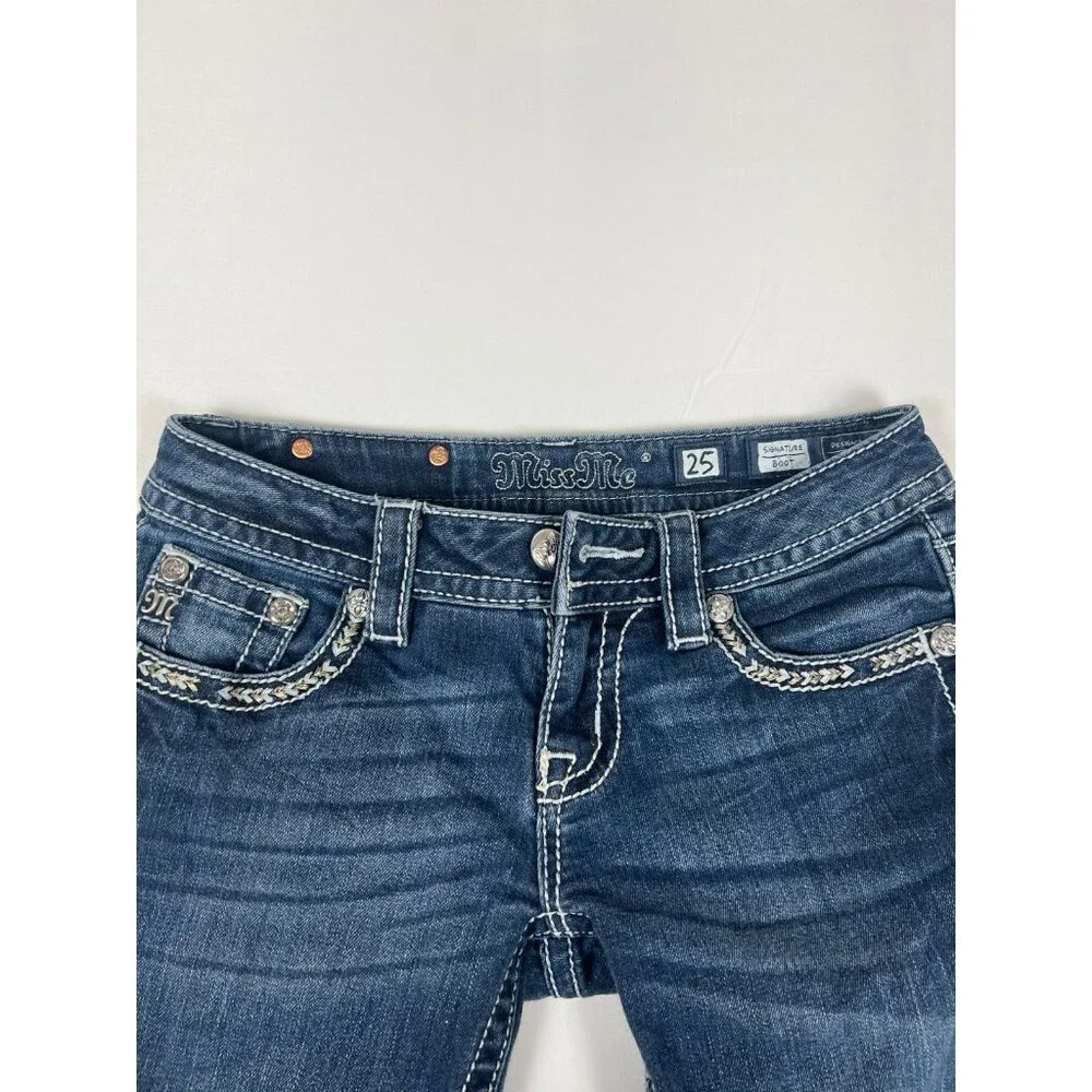 Miss Me Women 25X28.5 Signature Bootcut Jeans Blue Embellished Pocket - Picture 4 of 4